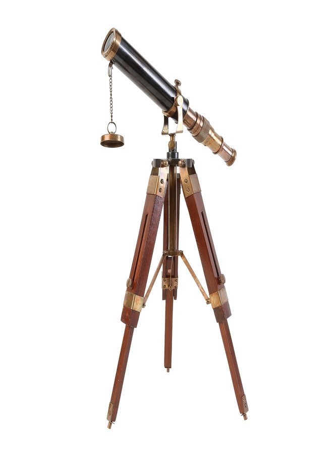 OCEAN REPLICAS Vintage 9-Inch Brass Telescope with Wooden Stand - Antique Nautical Marine Decor & Functional Collectible Gift - Image 3